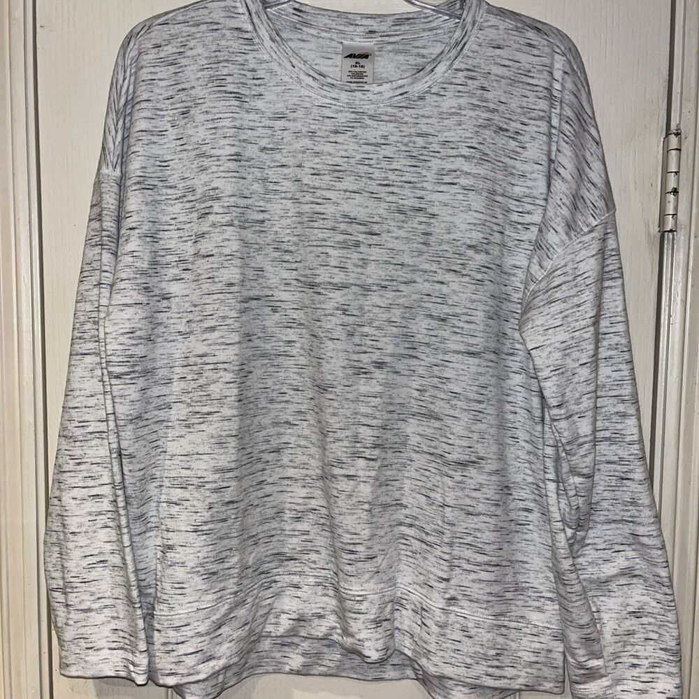 Avia Long Sleeve Tunic Style Sweatshirt White with Mottled Gray/Blk, Sz XL